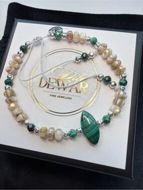 Luxurious Boho Chic Green Malachite & Mother of Pearl Bracelet Refined Casual